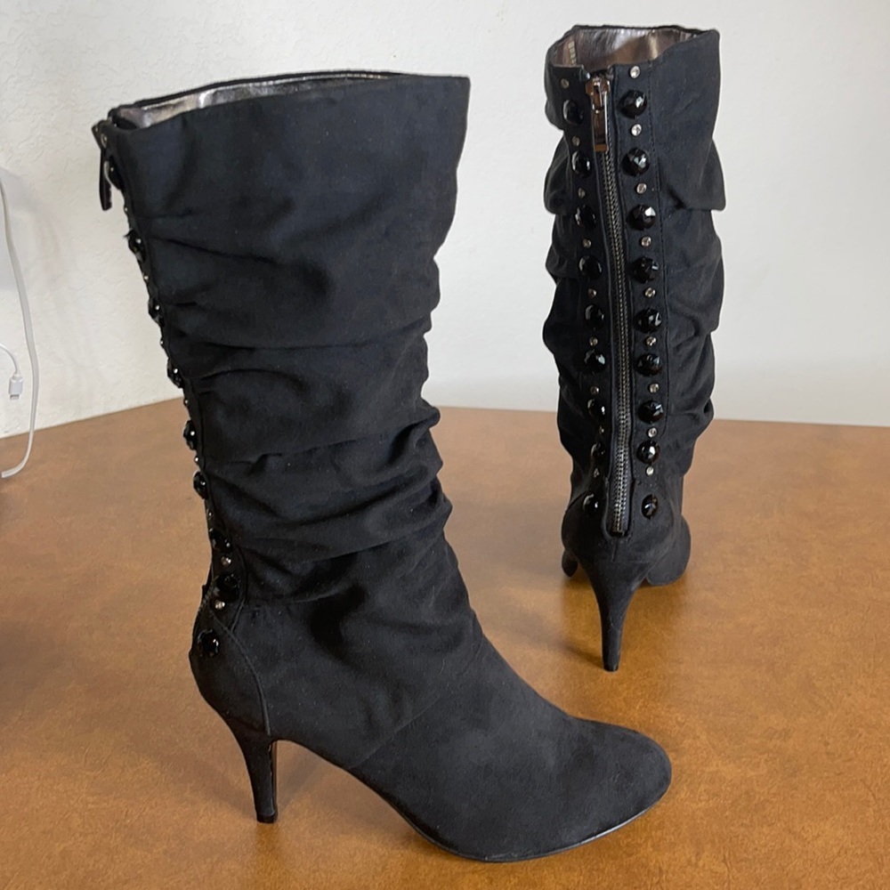 Kathy Van Zeeland Black Suede Heeled Boots *New